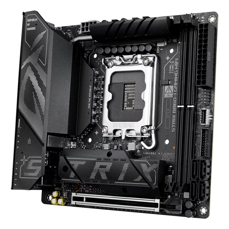 Motininė plokštė ASUS ROG STRIX B860-I GAMING WIFI — Intel B860, LGA 1851, mini ITX, 2× DDR5 DIMM (iki 128 GB), Wi‑Fi 7, 2.5Gb LAN