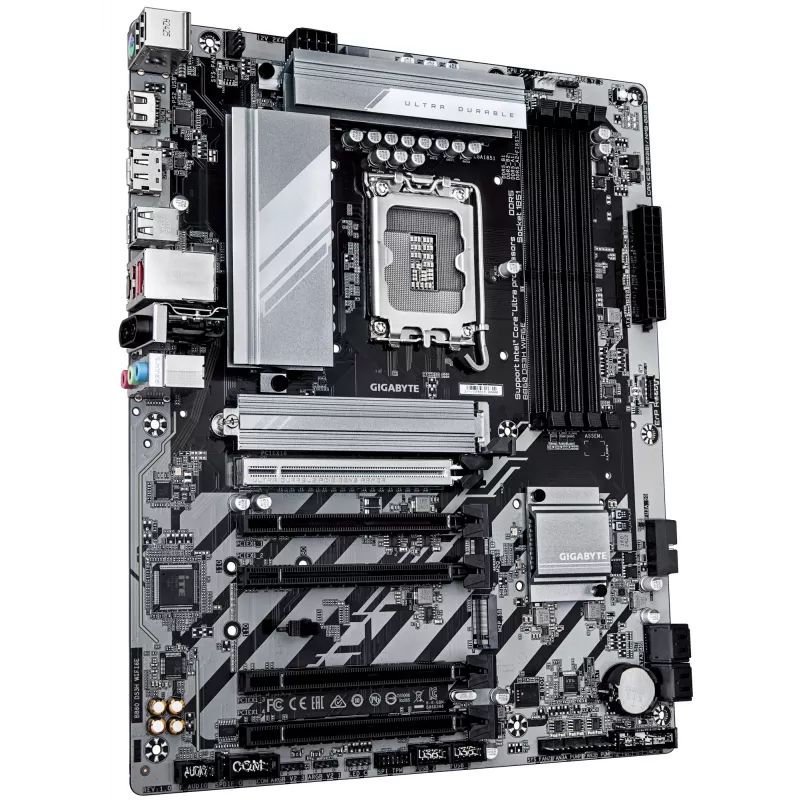 GIGABYTE B860 DS3H WIFI6E pagrindinė plokštė – Intel Core Ultra serijos procesoriams, 8+1+2+2 fazių VRM, DDR5 iki 9066MHz, 1xPCIe 5.0 + 1xPCIe 4.0 M.2, 2.5GbE LAN, Wi-Fi 6E, USB 3.2 Gen 2x2