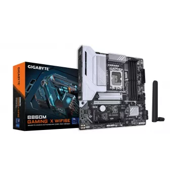 GIGABYTE B860M GAMING X WIFI6E pagrindinė plokštė – Intel Core Ultra serijos procesoriams, 8+1+2+2 fazių VRM, iki 9200MHz DDR5, 1xPCIe 5.0 + 1xPCIe 4.0 M.2, 2.5GbE LAN, WIFI 6E, USB 4