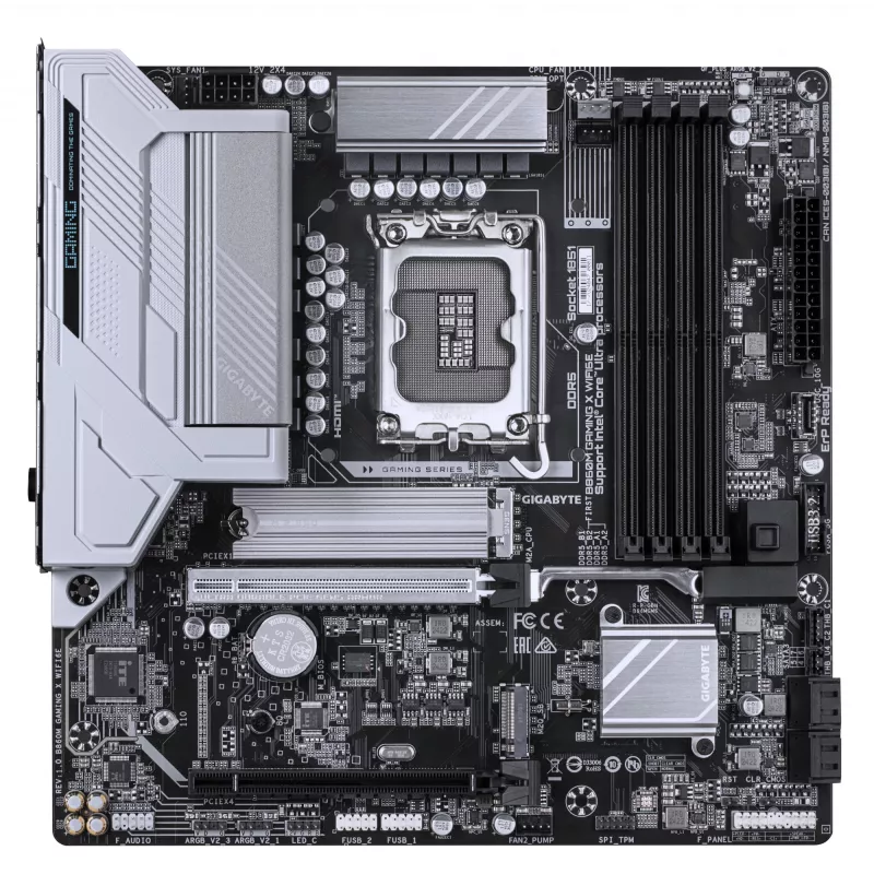 GIGABYTE B860M GAMING X WIFI6E pagrindinė plokštė – Intel Core Ultra serijos procesoriams, 8+1+2+2 fazių VRM, iki 9200MHz DDR5, 1xPCIe 5.0 + 1xPCIe 4.0 M.2, 2.5GbE LAN, WIFI 6E, USB 4