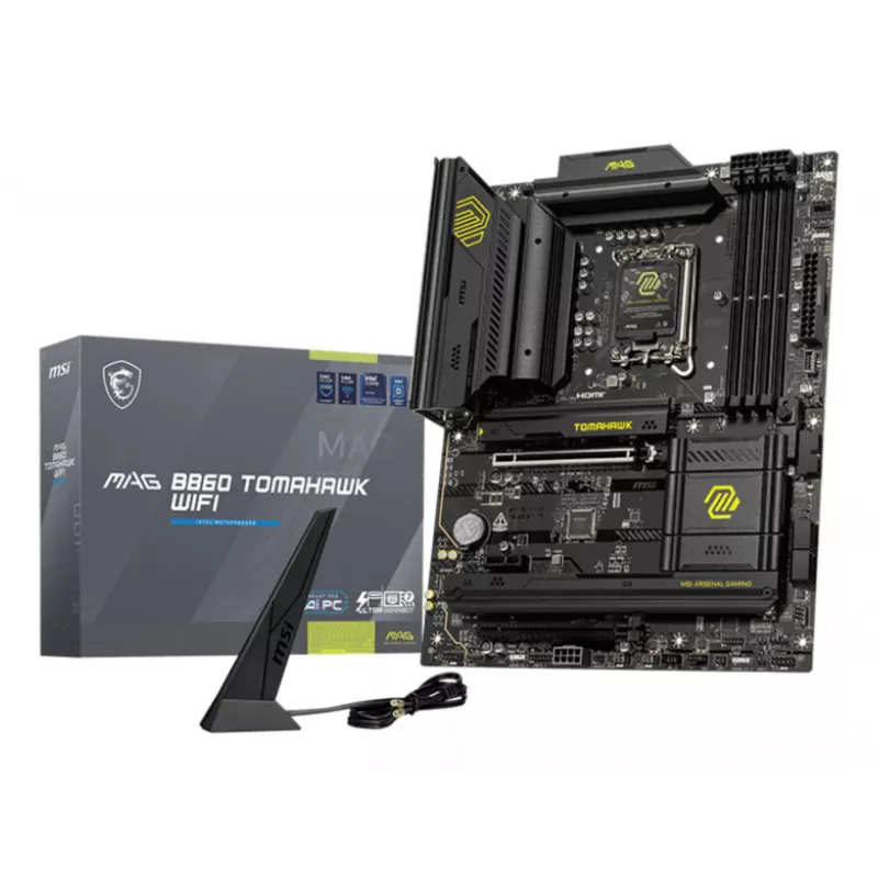Motininė plokštė MSI MAG B860 TOMAHAWK WIFI — Intel B860, LGA 1851, ATX, DDR5, 4x DIMM, 3x M.2, Wi‑Fi 7, 5GbE