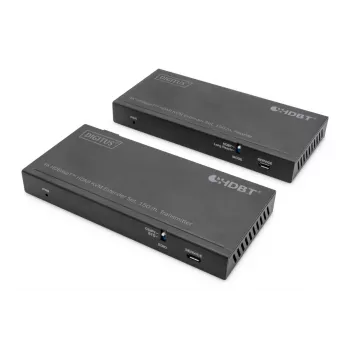 DIGITUS HDBaseT KVM prailgintuvų rinkinys. 150 m 4K/60 Hz. USB 2.0. PoC. IR. juoda
