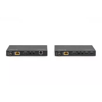 DIGITUS HDBaseT KVM prailgintuvų rinkinys. 150 m 4K/60 Hz. USB 2.0. PoC. IR. juoda