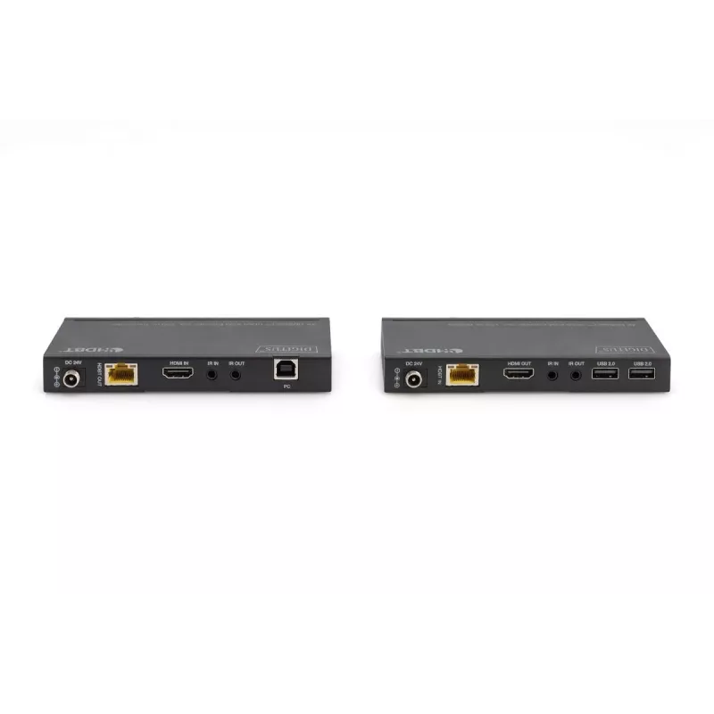DIGITUS HDBaseT KVM prailgintuvų rinkinys. 150 m 4K/60 Hz. USB 2.0. PoC. IR. juoda