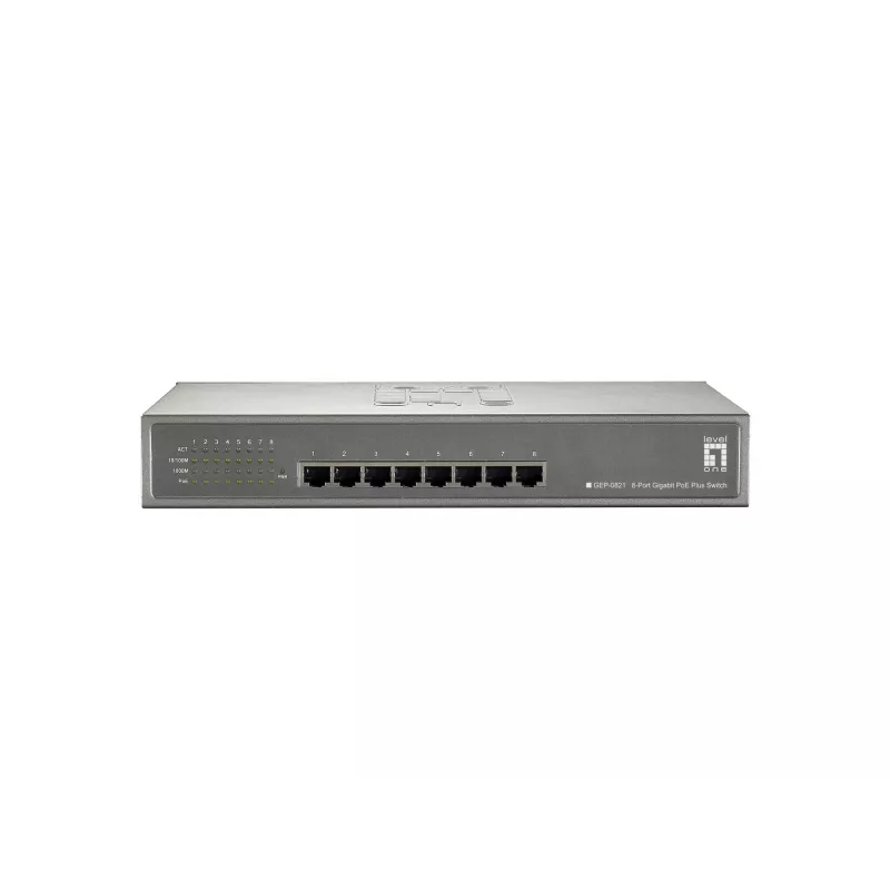 LevelOne GEP-0821 8 prievadų Gigabit PoE jungiklis, 802.3at/af PoE, 123.2W