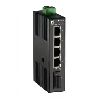 LevelOne IES-0510 pramoninis 5 prievadų Fast Ethernet jungiklis, DIN bėgelis, 1 x SC kelių režimų šviesolaidis, -20°C iki 70°C