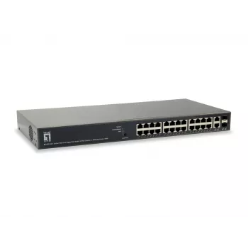 LevelOne TURING 26-Port Web Smart Gigabit PoE Switch, 24 PoE išėjimai, 2 x SFP/RJ45 Combo, 185W, 802.3at/af PoE