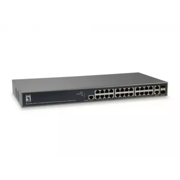 LevelOne TURING 26-Port L3 Lite valdomas gigabitinis PoE jungiklis, 24 PoE išėjimai, 370W, 2 x SFP/RJ45 kombinuoti prievadai