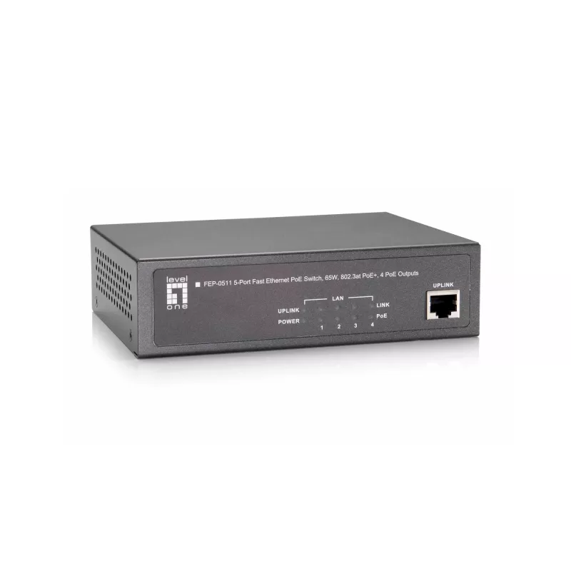 LevelOne FEP-0511 5 prievadų Fast Ethernet PoE komutatorius, 802.3at/af PoE, 4 PoE išėjimai, 65W