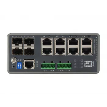 LevelOne TURING 12-Port L3 Lite valdomas pramoninis gigabitinis jungiklis, 4 x SFP, DIN bėgelis, -40°C iki 75°C