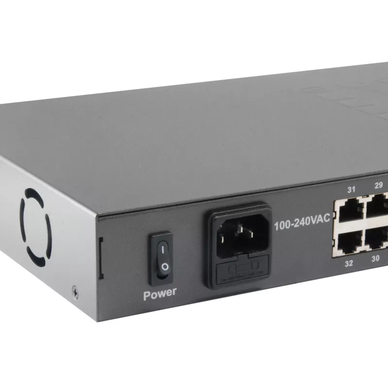 LevelOne 34 prievadų Fast Ethernet PoE komutatorius, 802.3at/af PoE, 32 PoE išėjimai, 2 x Gigabit RJ45, 250 W