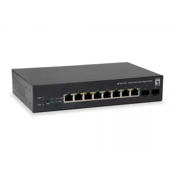 LevelOne GEP-1051 10 prievadų valdomas „Web Smart“ Gigabit PoE komutatorius, 8 PoE išėjimai, 2 x Gigabit SFP, 70 W