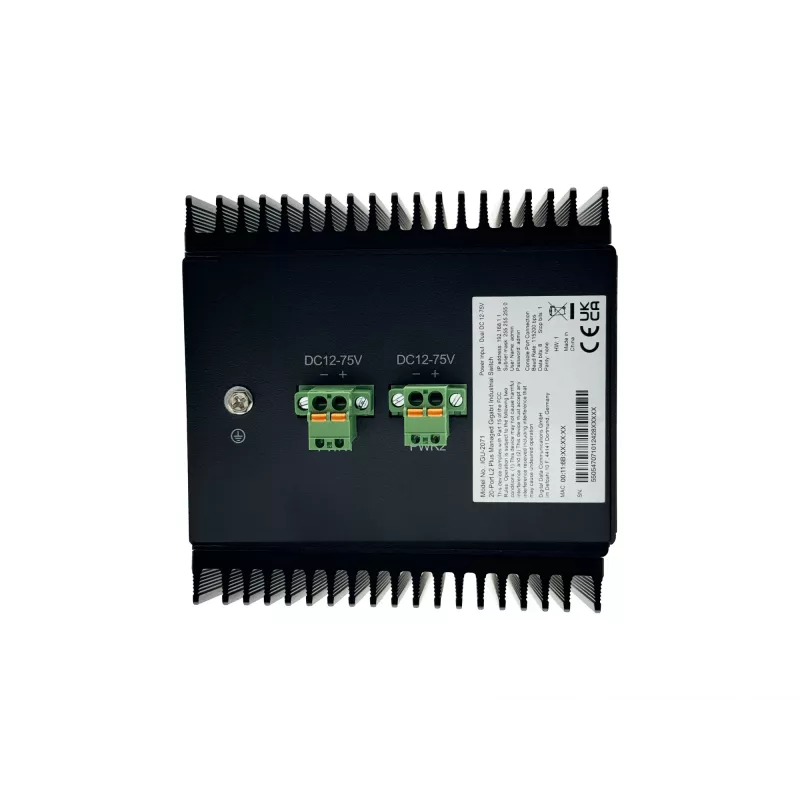 LevelOne IGU-2071 20 prievadų L2+ valdomas pramoninis gigabitinis tinklo jungiklis, 16x 1GbE RJ45, 4x 1/2.5GbE SFP, DIN bėgelis, -40°C iki 80°C