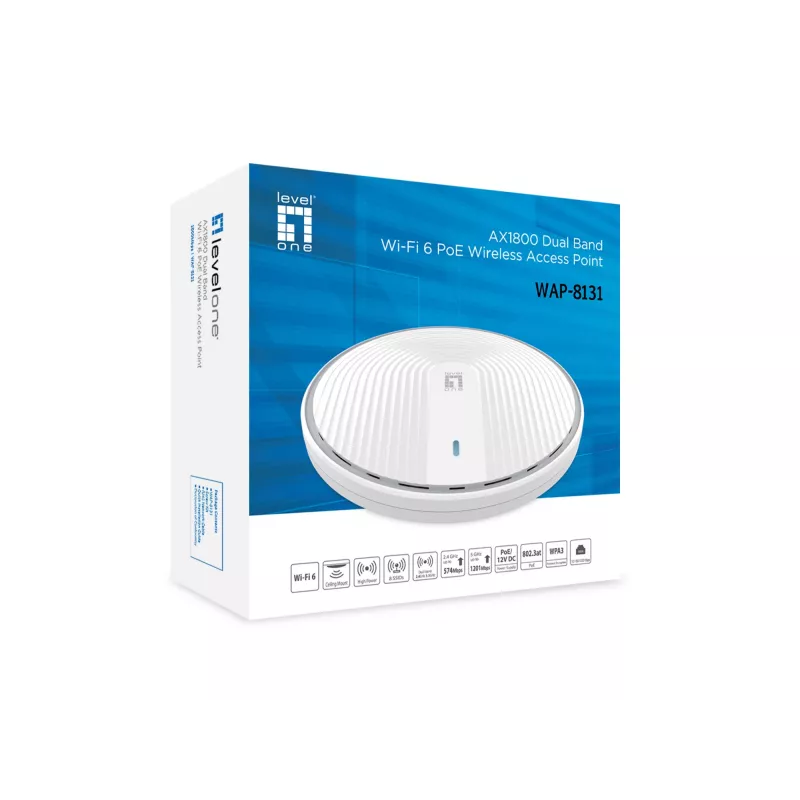 Belaidžio ryšio prieigos taškas LevelOne AX1800 dviejų juostų Wi-Fi6 2.4GHz 5GHz
