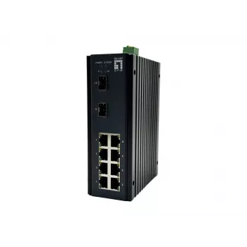 LevelOne IGU-1071 10 prievadų L2 Plus valdomas pramoninis Gigabit Ethernet jungiklis, 8x 1GbE RJ45, 2x 1/2.5GbE SFP, DIN bėgelis, -40°C iki +75°C