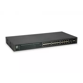 Valdomas L2 Gigabit Ethernet PoE komutatorius LevelOne GEP-2652, 24x PoE + 2x SFP, pilka