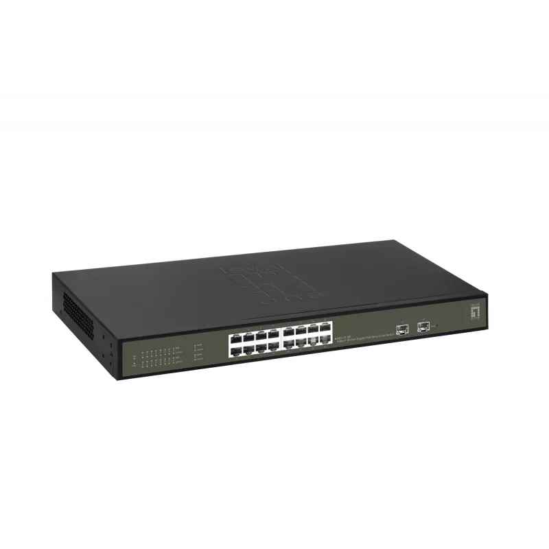 LevelOne Hilbert 18 prievadų Gigabit PoE Smart Lite jungiklis, 16 PoE išėjimų, 2 x Gigabit SFP, 802.3at/af PoE, 230 W PoE biudžetas