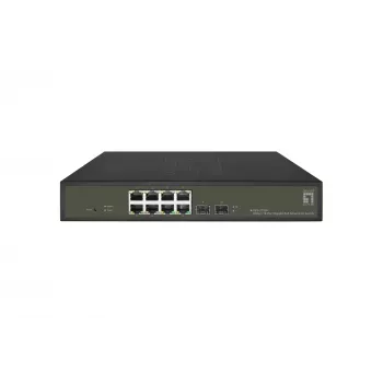 LevelOne Hilbert GES-2110P 10 prievadų Gigabit PoE Smart Lite valdomas komutatorius, 8 PoE išėjimai, 2 x Gigabit SFP, 802.3at/af PoE, 130W PoE biudžetas
