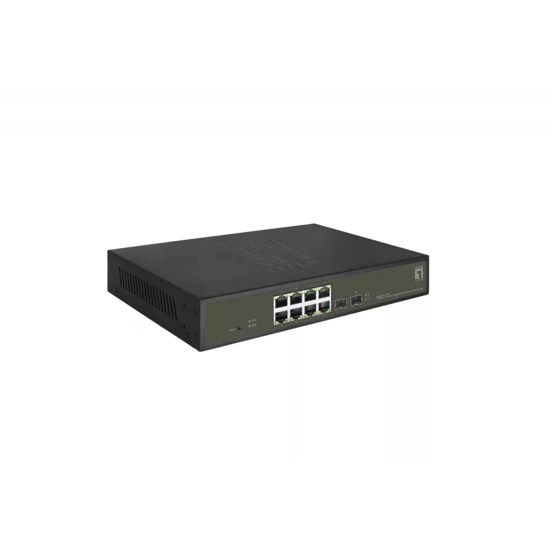 LevelOne Hilbert GES-2110P 10 prievadų Gigabit PoE Smart Lite valdomas komutatorius, 8 PoE išėjimai, 2 x Gigabit SFP, 802.3at/af PoE, 130W PoE biudžetas