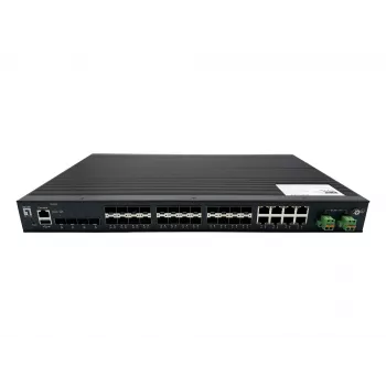 LevelOne IGU-2872 28 prievadų L2+ valdomas pramoninis gigabitinis šviesolaidinis jungiklis, 4x 1.25/2.5GbE SFP, 16x 1.25GbE SFP, 8x Gigabit SFP/RJ45 Combo, perteklinis maitinimas, -40°C iki 80°C