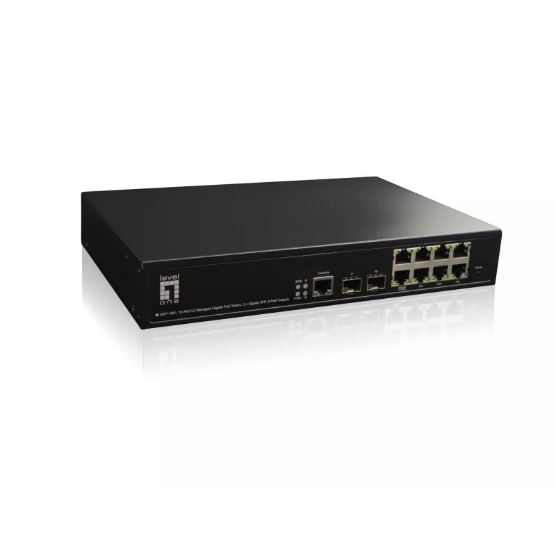 LevelOne KILBY 10-Port L2 valdomas Gigabit PoE jungiklis, 2 x SFP, 802.3at/af PoE, 125 W, 8 PoE išėjimai