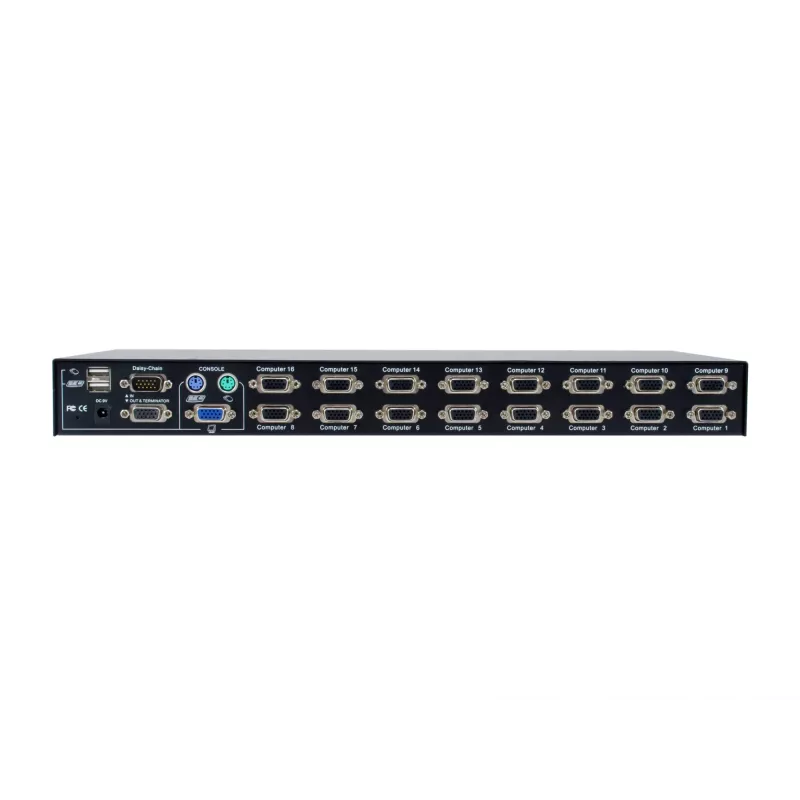 LevelOne 16 prievadų PS/2-USB VGA KVM jungiklis, 2048 x 1536 pikseliai, montavimas į stovą, 1U, juoda