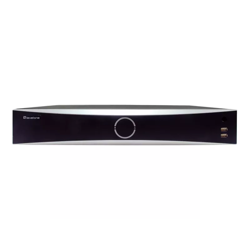 LevelOne NVR-0411 GEMINI 32 kanalų tinklinis vaizdo įrašymo įrenginys, 16 PoE jungčių (16 W/jungtis), 4096 x 2160, H.265, 4x SATA HDD iki 10 TB, juodas/pilkas