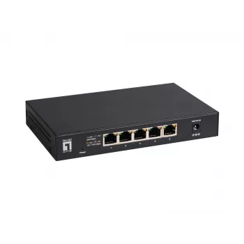 5 prievadų nevaldomas 2,5G Ethernet komutatorius LEVELONE GEU-0525 — 5× 2,5G RJ-45, 25 Gbit/s perjungimas, montuojamas ant sienos