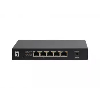 5 prievadų nevaldomas 2,5G Ethernet komutatorius LEVELONE GEU-0525 — 5× 2,5G RJ-45, 25 Gbit/s perjungimas, montuojamas ant sienos
