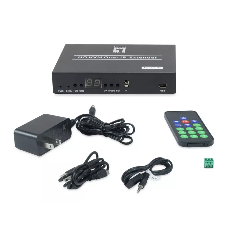 AV siųstuvas LEVELONE HVE-6701T – HDMI 1.3b, iki 1920×1080, Cat5e/Cat6/Cat7, Mini-USB, 12V DC