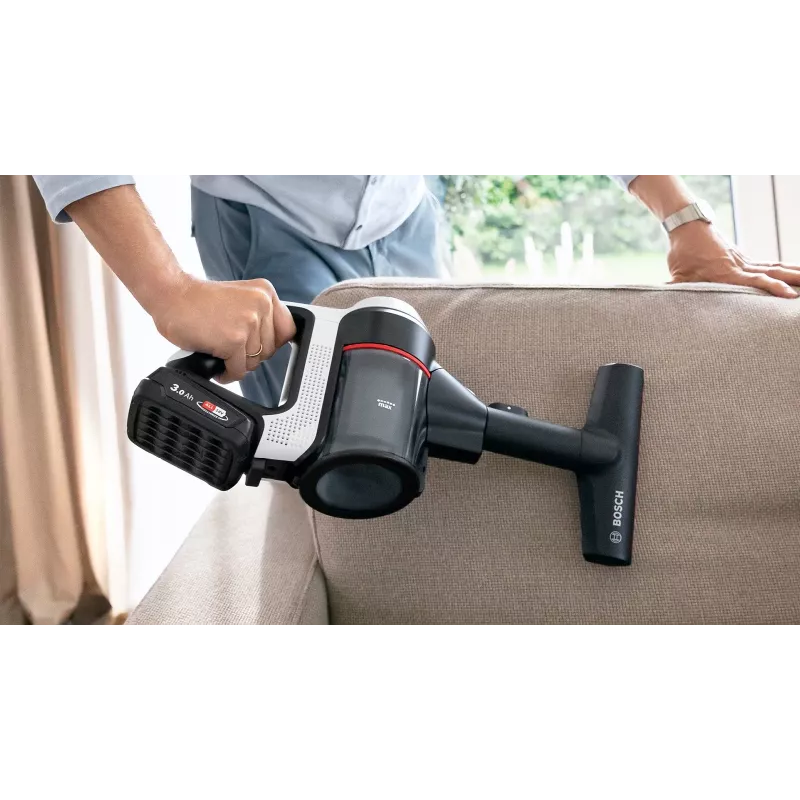 Bosch BSS711W belaidis šluotinis dulkių siurblys, akumuliatorinis, be maišelio, 0,3 l, juodos, sidabrinės, baltos spalvos
