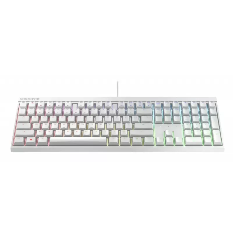 Mechaninė žaidimų klaviatūra Cherry MX 2.0S — pilno dydžio (100 %), QWERTZ vokiškas išdėstymas, RGB foninis apšvietimas, USB, balta