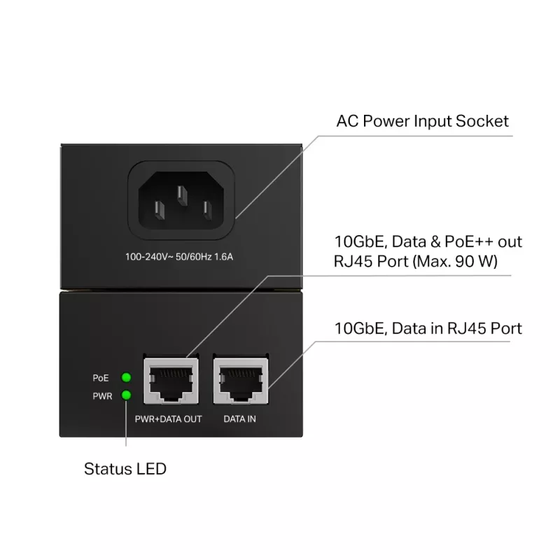 PoE įpurškiklis TP-Link Omada POE380S 10 Gigabit Ethernet 100-240V juodas