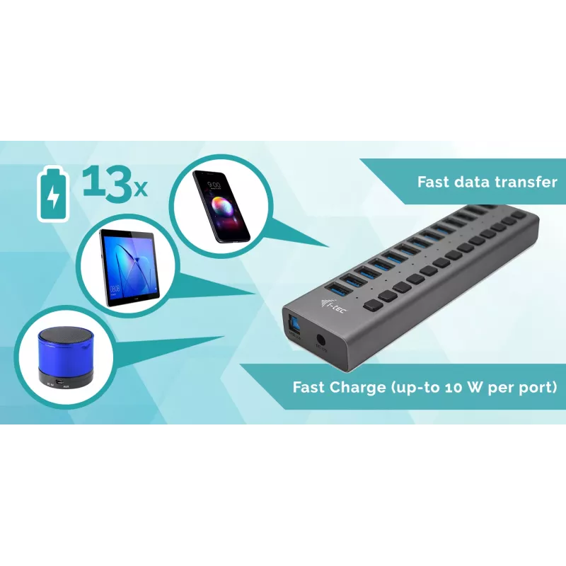 i-tec USB 3.0 įkrovimo stotelė 13 prievadų + 60 W maitinimo adapteris