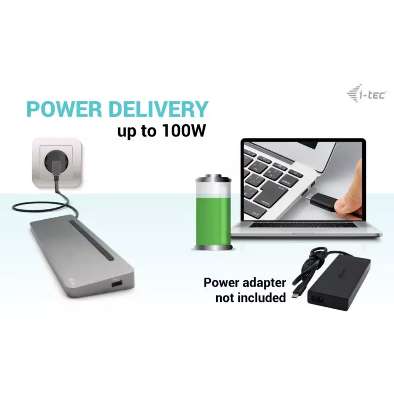 i-tec USB-C metalinė ergonomiška 3x 4K doko stotelė su 100 W galios tiekimu