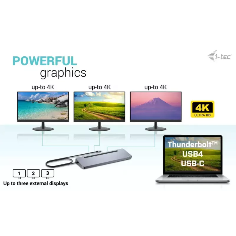 i-tec USB-C metalinė ergonomiška 3x 4K doko stotelė su 100 W galios tiekimu