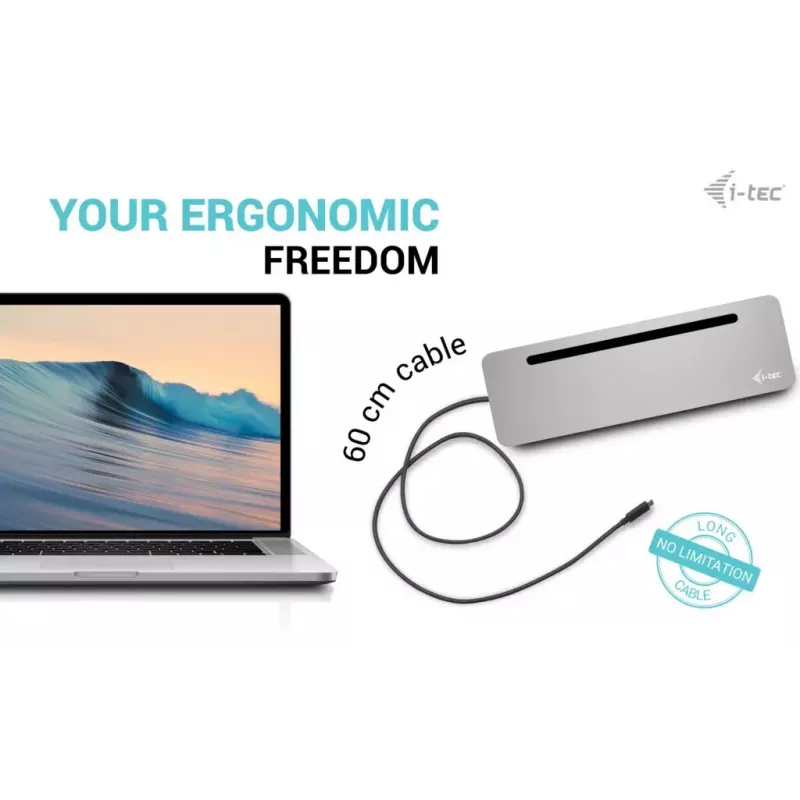 i-tec USB-C metalinė ergonomiška 3x 4K doko stotelė su 100 W galios tiekimu