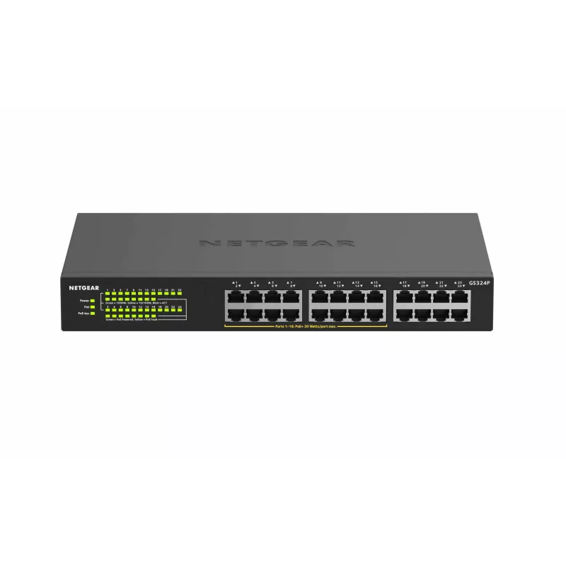 NETGEAR GS324P nevaldomas Gigabit Ethernet (10/100/1000) komutatorius su PoE 1U juodas