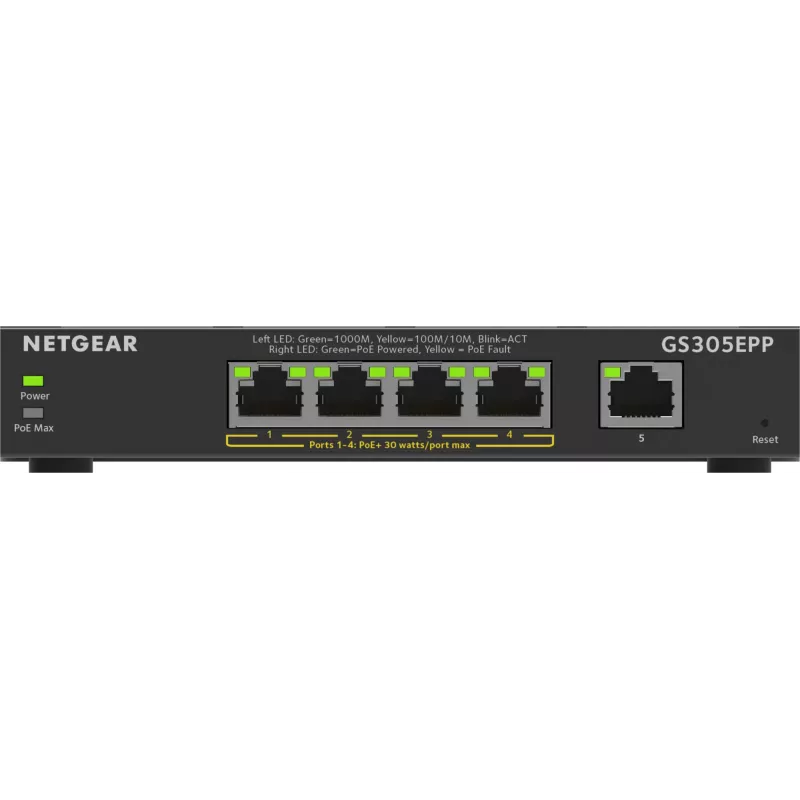 NETGEAR GS305EPP 5 prievadų Gigabit Ethernet valdomas komutatorius su PoE