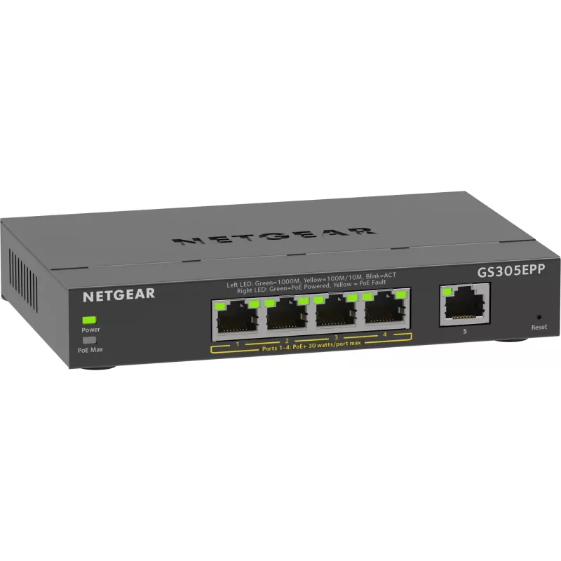 NETGEAR GS305EPP 5 prievadų Gigabit Ethernet valdomas komutatorius su PoE