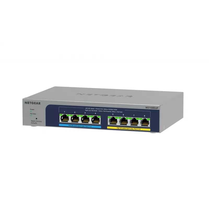 NETGEAR 8 prievadų Ultra60 PoE++ kelių gigabitų (2,5G) Ethernet Plus valdomas jungiklis L2/L3 2,5G Ethernet (100/1000/2500) Power over Ethernet (PoE) pilkas