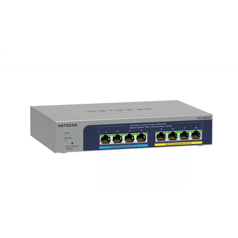 NETGEAR 8 prievadų Ultra60 PoE++ kelių gigabitų (2,5G) Ethernet Plus valdomas jungiklis L2/L3 2,5G Ethernet (100/1000/2500) Power over Ethernet (PoE) pilkas