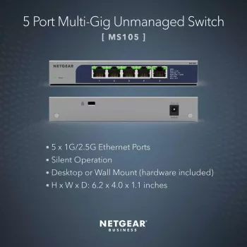 NETGEAR MS105-100EUS nevaldomas tinklo jungiklis 5 prievadai 2.5G Ethernet PoE 1U