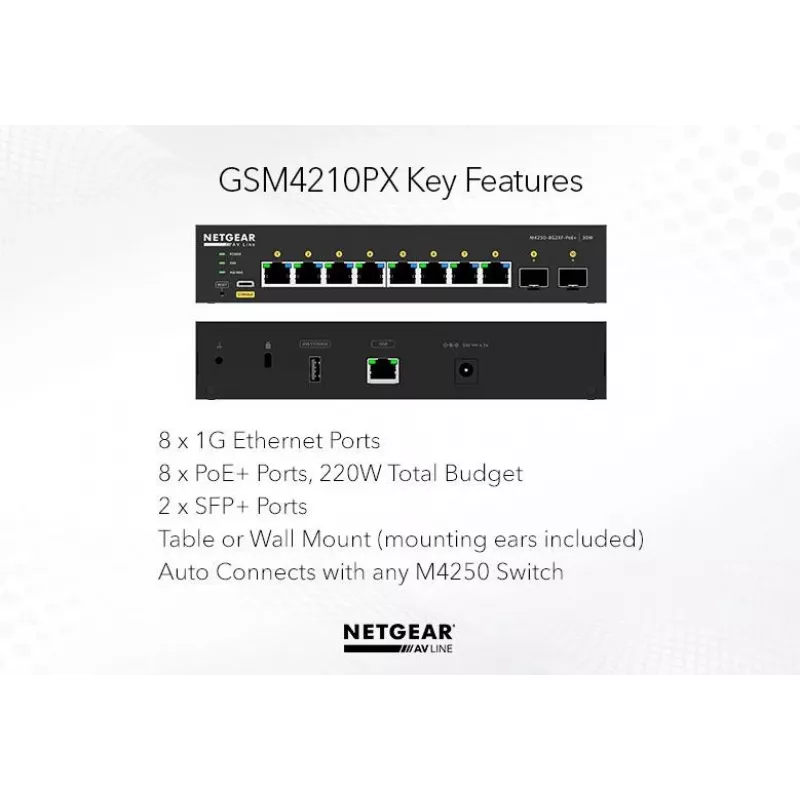 Valdomas jungiklis NETGEAR GSM4210PX 8x1G PoE+ 220W 2xSFP+