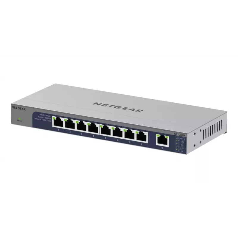 NETGEAR GS108MX-100EUS tinklo jungiklis, nevaldomas, L2, Gigabit Ethernet (10/100/1000), darbalaukiui arba montavimui ant sienos