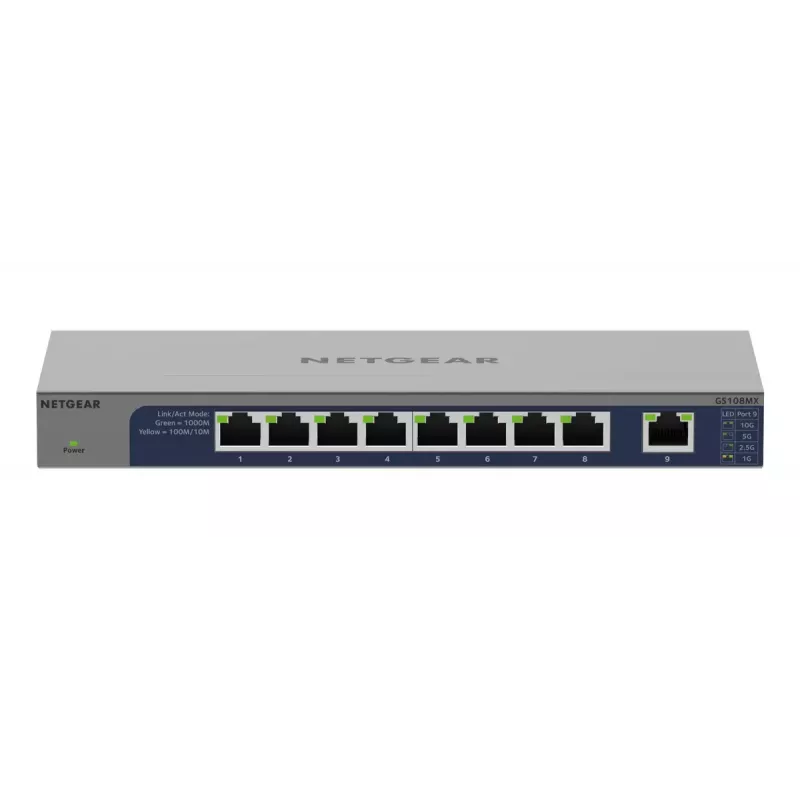 NETGEAR GS108MX-100EUS tinklo jungiklis, nevaldomas, L2, Gigabit Ethernet (10/100/1000), darbalaukiui arba montavimui ant sienos