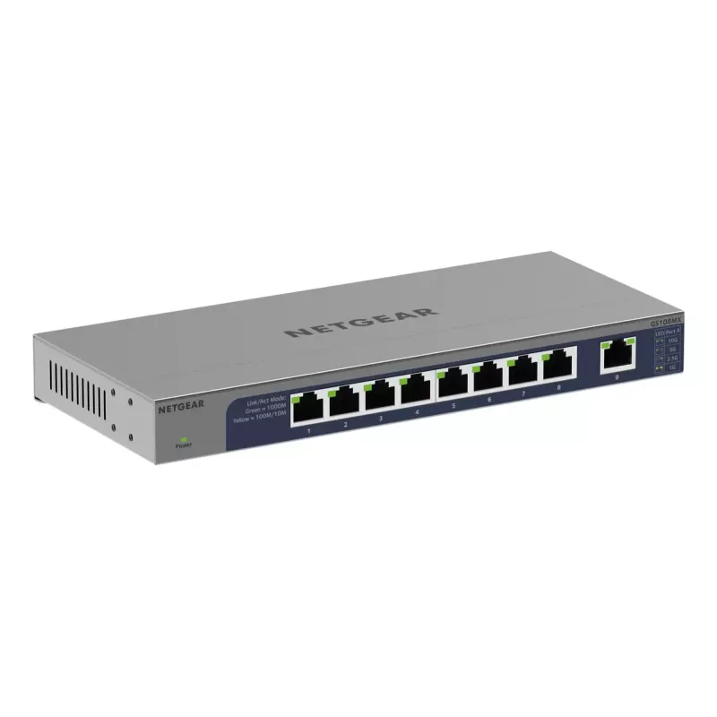 NETGEAR GS108MX-100EUS tinklo jungiklis, nevaldomas, L2, Gigabit Ethernet (10/100/1000), darbalaukiui arba montavimui ant sienos