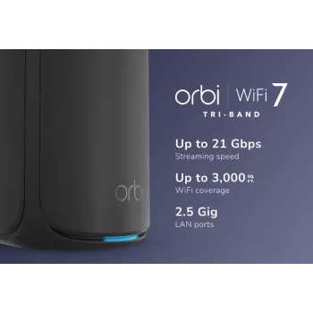 NETGEAR ORBI 870 RBE870B Wi-Fi 7 triju dažnių juostų MESH palydovas juodas