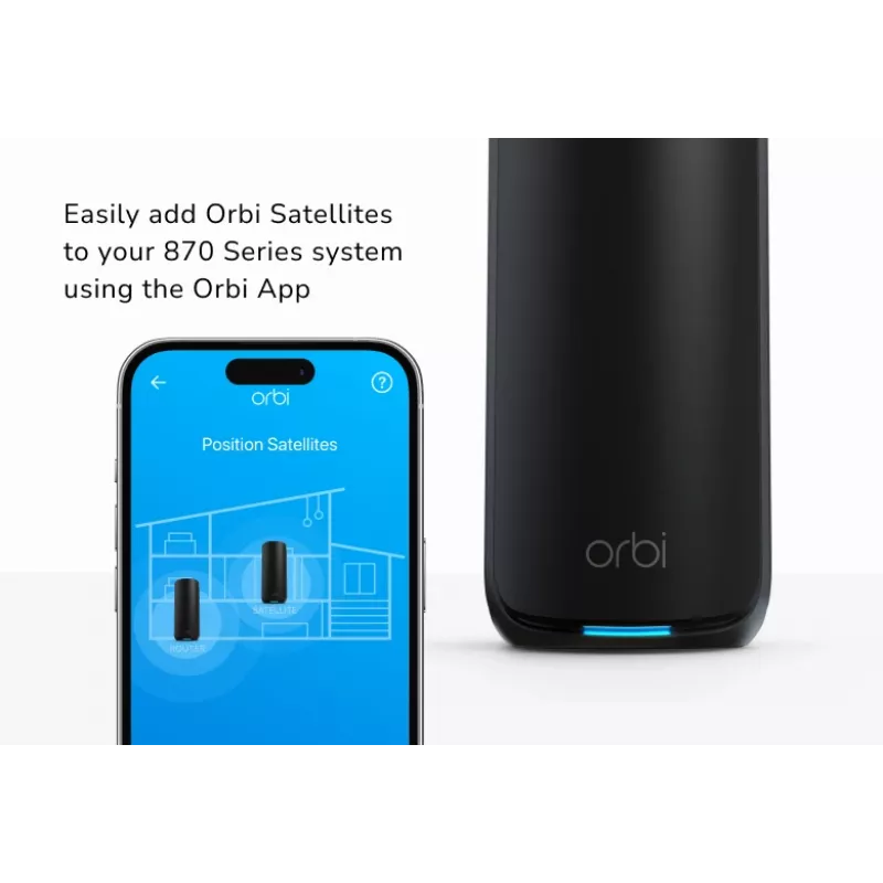 NETGEAR ORBI 870 RBE870B Wi-Fi 7 triju dažnių juostų MESH palydovas juodas