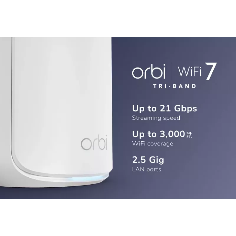 NETGEAR Orbi 870 papildomas palydovas, trijų juostų (2,4 GHz / 5 GHz / 6 GHz), Wi-Fi 7 (802.11be), balta, 4 vidinės antenos